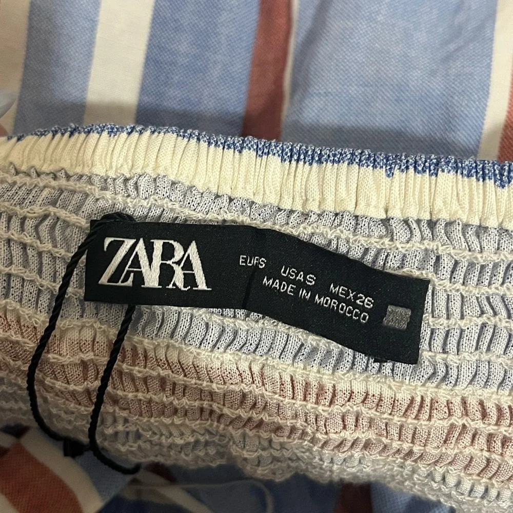 Zara Linen Blend Midi Striped Sundress Ruffle Hem 4th of July Americana Small - Picture 13 of 14